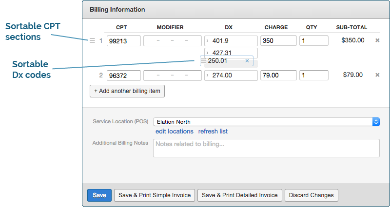 sortable billing codes