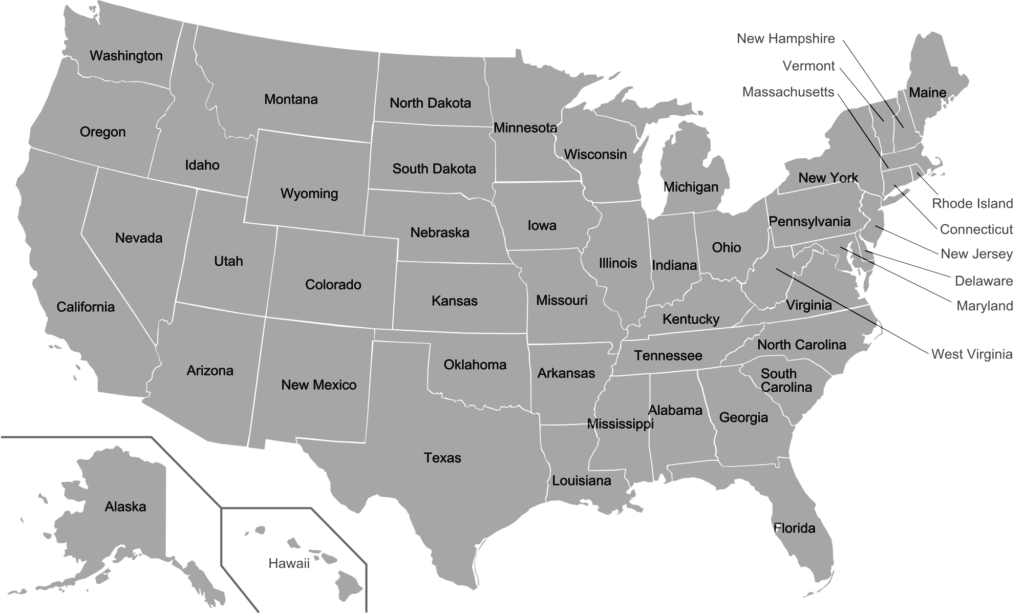 2000px Map of USA States with names white.svg