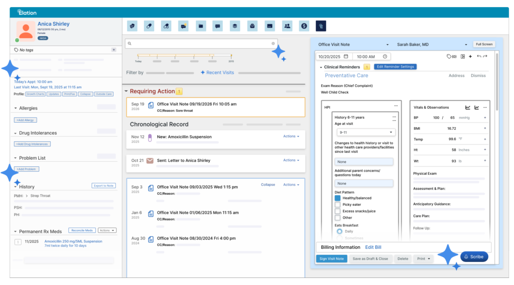 Pediatrics EHR dashboard