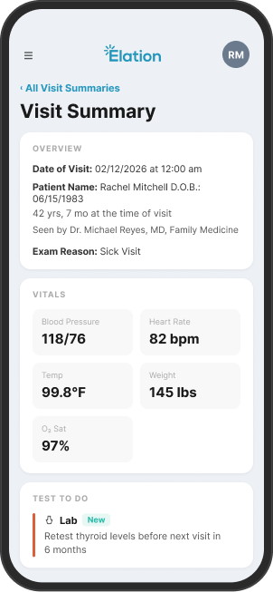 iPhone graphic of visit summary screen in Patient Passport