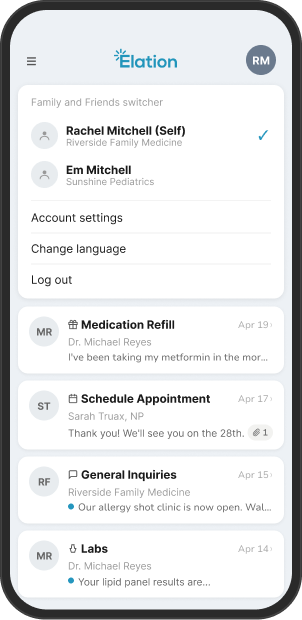 iPhone graphic of family settings screen in Patient Passport